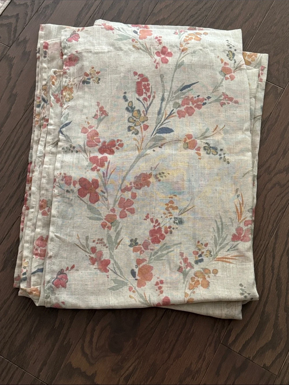 Set of Four 95” Muted Floral Semi Sheer Linen-Blend Window Curtain Panels